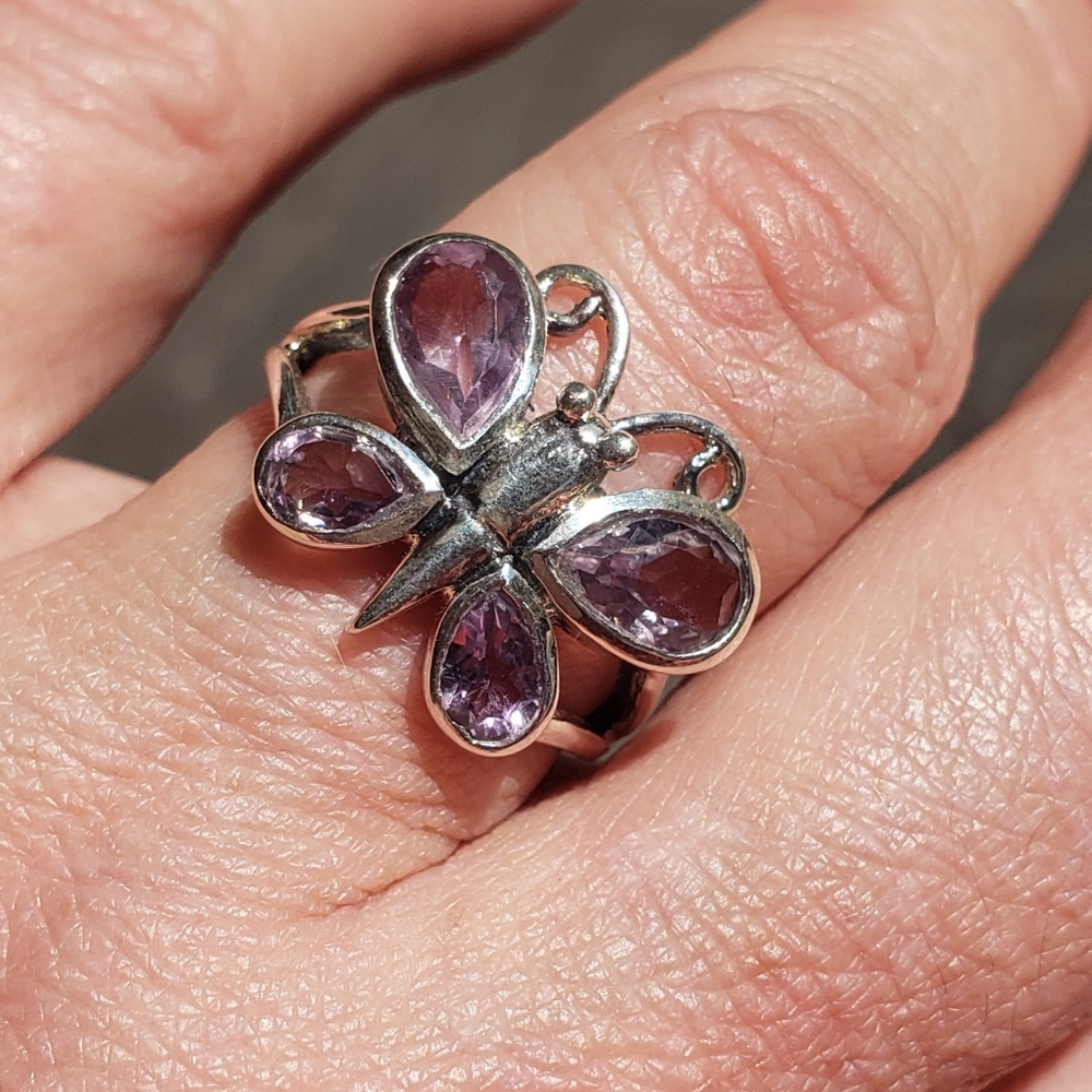 Amethyst Butterfly Ring ~ Solid 925 Silver ~ Natu… - image 7